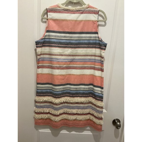 Spartina Dress Size Large Striped VNeck Fringe Embroidery Sleeveless - Picture 5 of 9